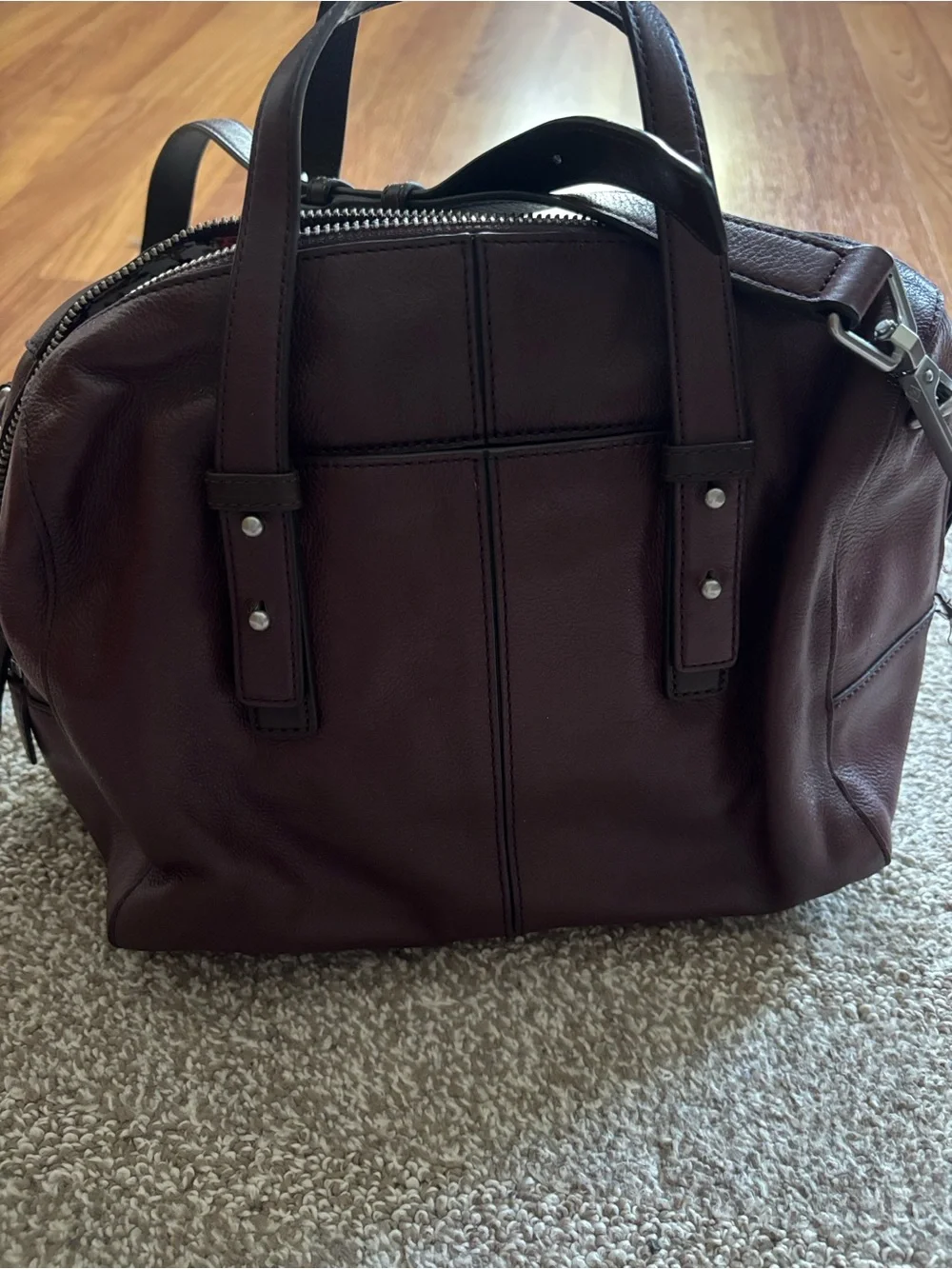 Vera Bradley Burgundy Leather Satchel with Floral Lining